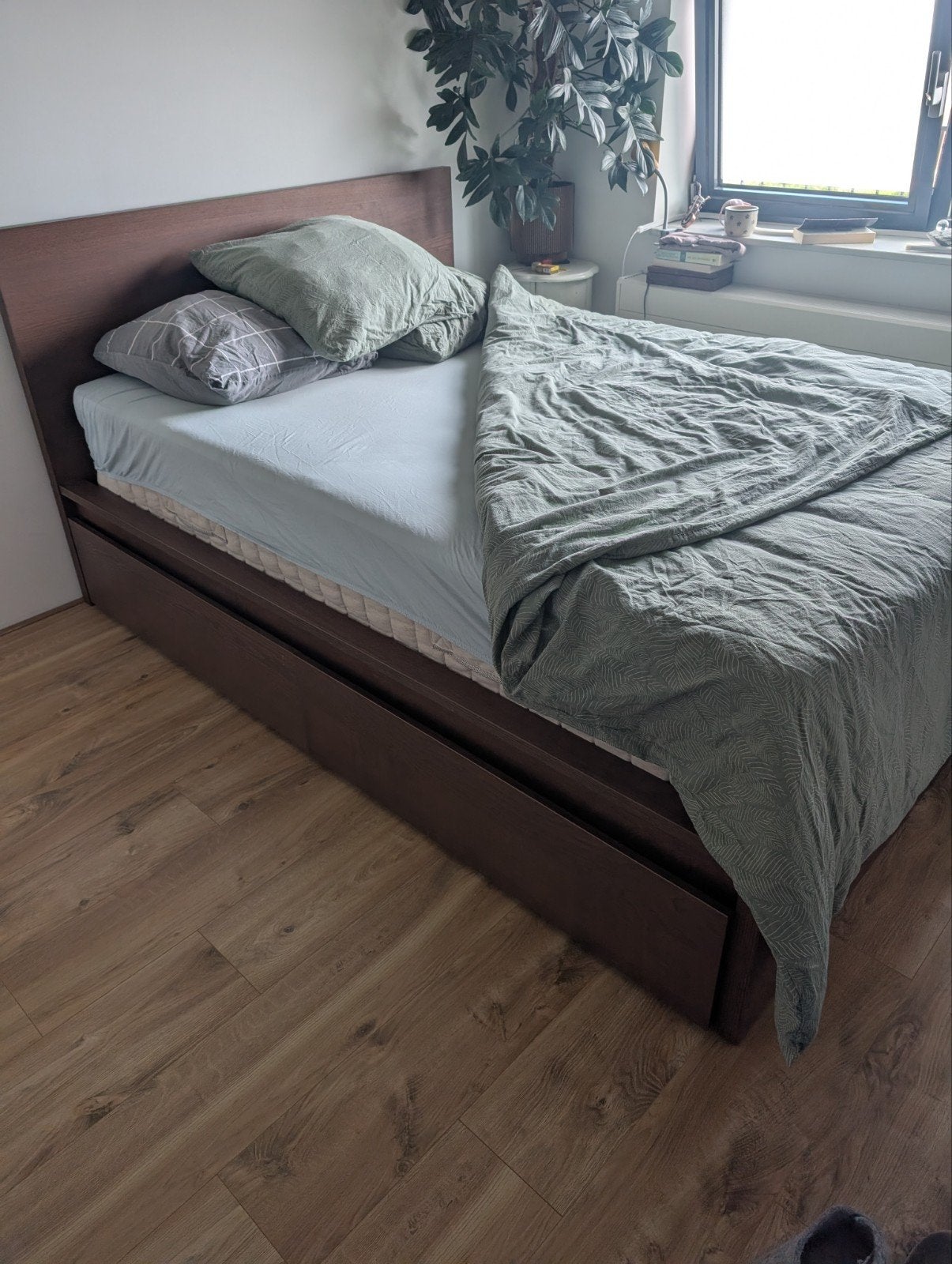 Ikea Malm bed 140x200 donker hout, Ophalen, Bruin, 140 cm, Zo goed als nieuw
