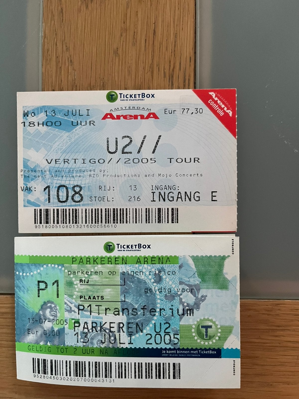 TICKET EN PARKEERTICKET U 2 VERTIGO 2005 TOUR, Ophalen of Verzenden, Zo goed als nieuw, Gebruiksvoorwerp