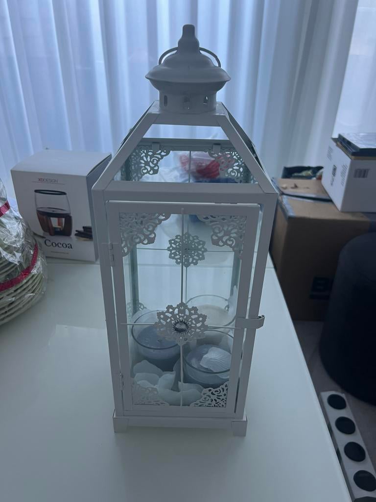 Grote Witte Barok Lantaarn – 46 cm Hoog – Prachtig Windlicht, 25 tot 50 cm, Wit, Ophalen of Verzenden, Zo goed als nieuw