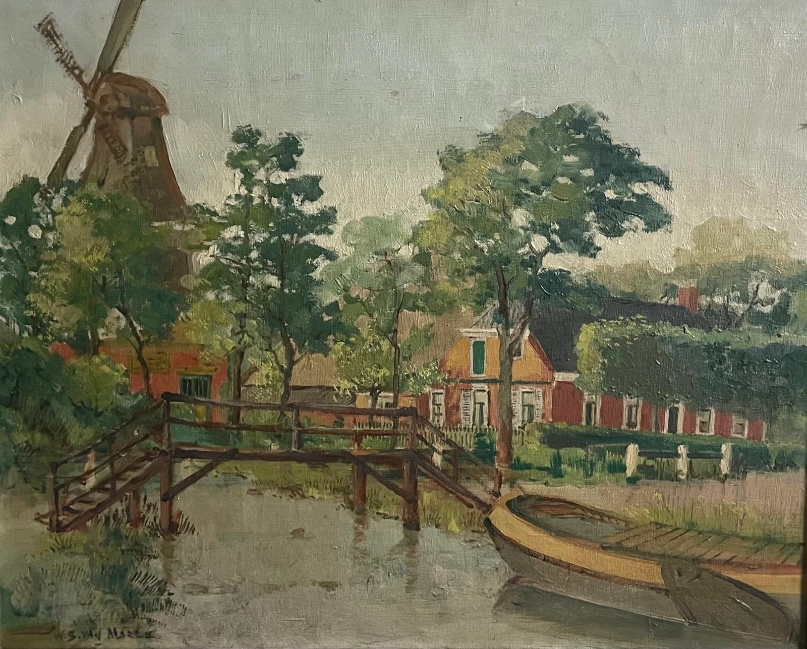 W.B. van Marle (1909-1988) - Molenschap met bruggetje, Antiek en Kunst, Doek, Ophalen of Verzenden, Gesigneerd, Landschap