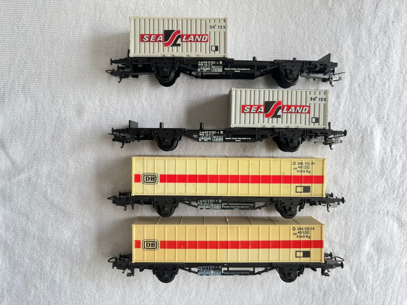 4x Lima DB containerdraagwagons H0, Hobby en Vrije tijd, Modeltreinen | H0, Gebruikt, Gelijkstroom, Wagon, Ophalen of Verzenden