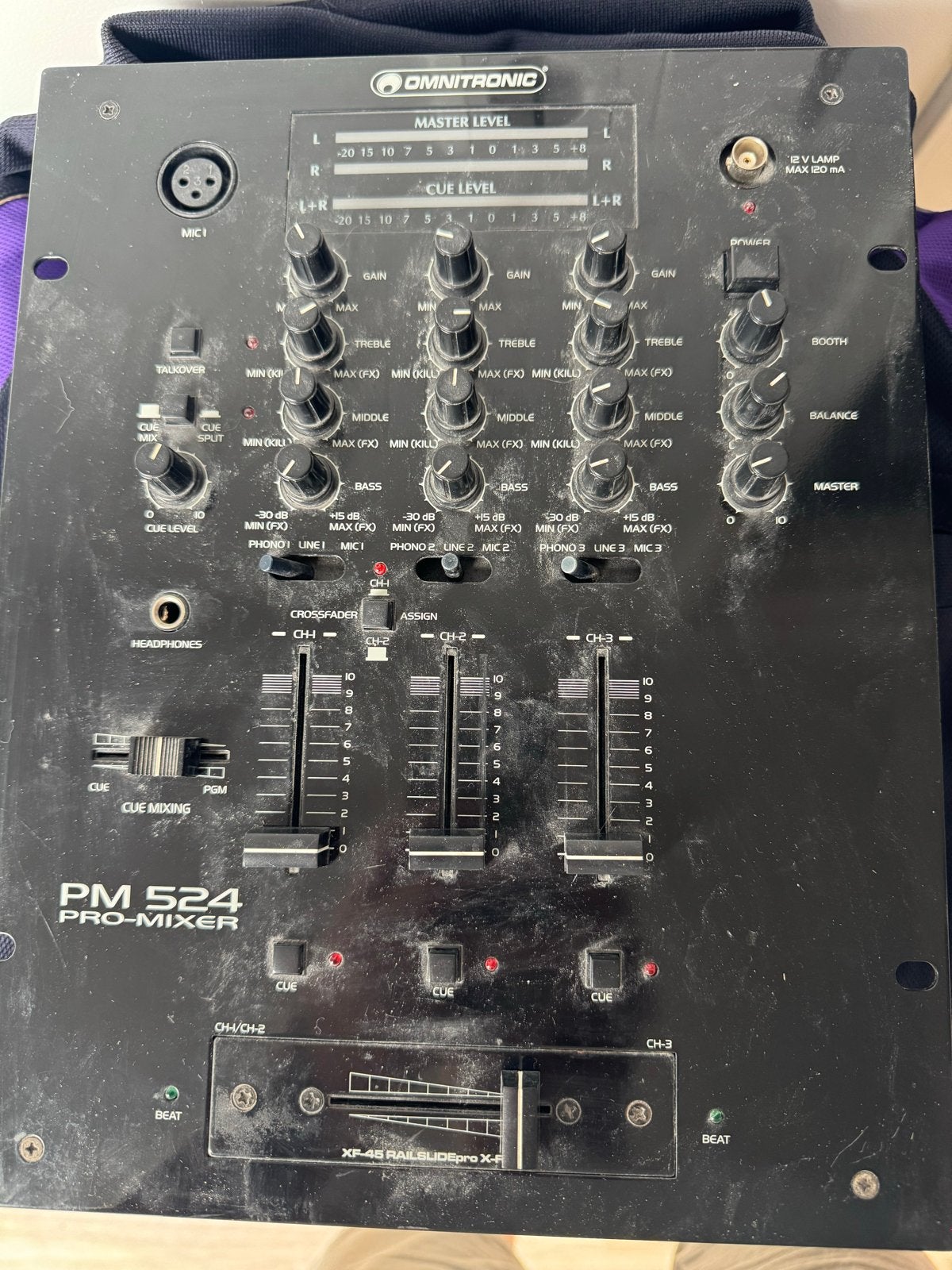 Omnitronic PM-524 DJ Mixer - Professionele 3-kanaals mixer, Ophalen, Gebruikt, Minder dan 5 kanalen, Microfooningang