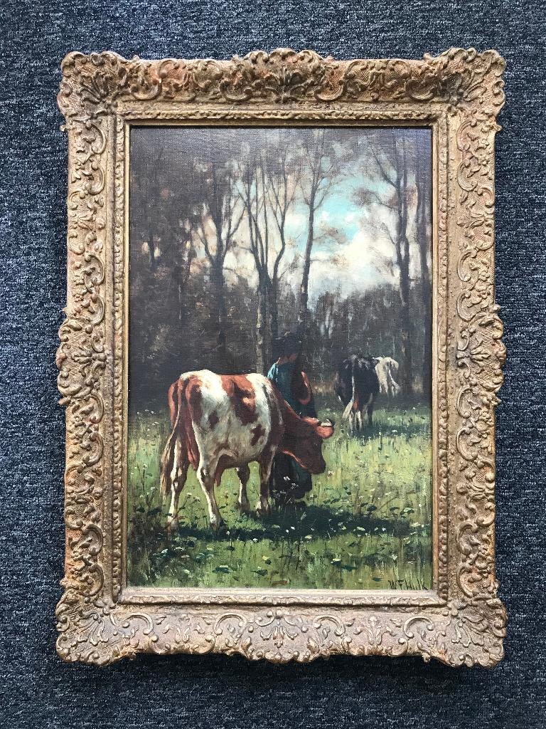Willem Frederik Hulk W F Schilderij Koe Koeien Boerderij, Ophalen of Verzenden