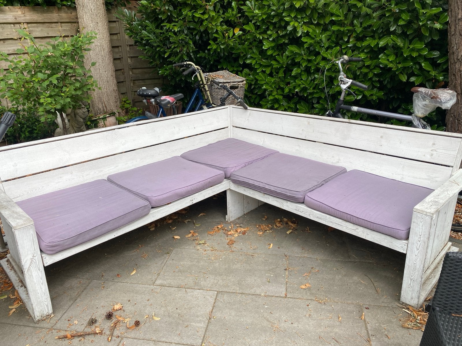 Houten witte buitenbank, Tuin en Terras, Tuinbanken, Ophalen, Gebruikt, Hout