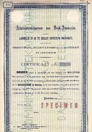 Administratiekantoor van Bank-aandeelen, Ophalen of Verzenden, Voor 1920, Aandeel