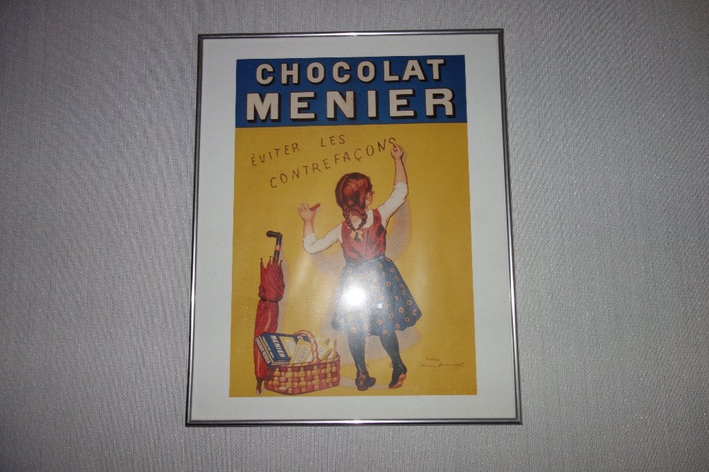 Reclameplaat Chocolat Menier passe partout, Verzamelen, Ophalen of Verzenden, Zo goed als nieuw, Reclamebord
