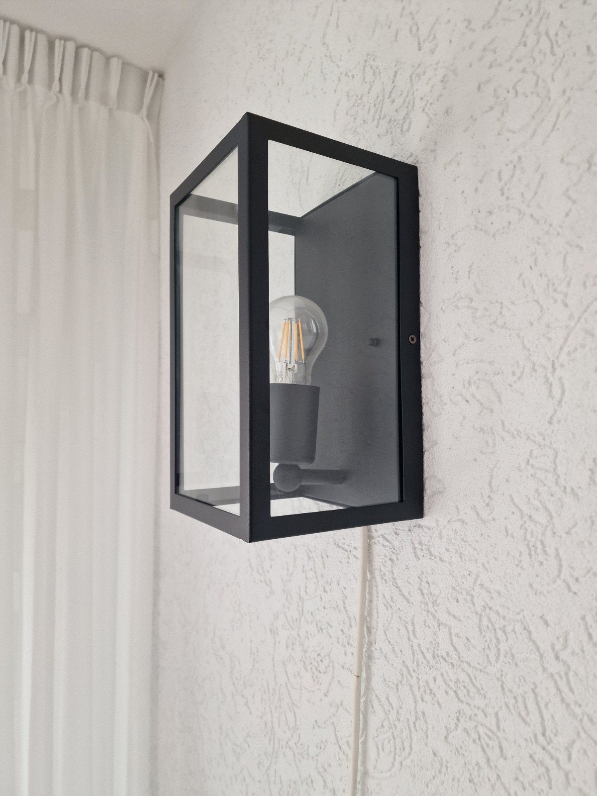Zwarte metalen wandlamp met glas voor binnen, Ophalen of Verzenden, Gebruikt, Zwart, Metaal