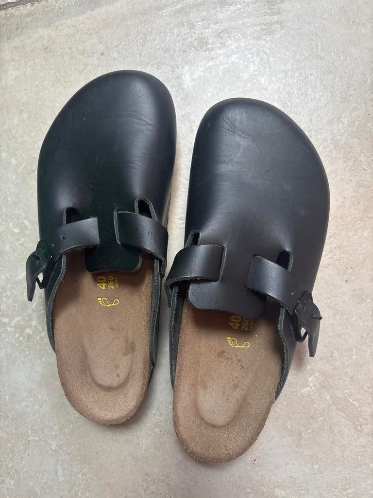 Birkenstock mt 40 zwart leer, Ophalen of Verzenden, Zo goed als nieuw, Zwart, Sandalen of Muiltjes