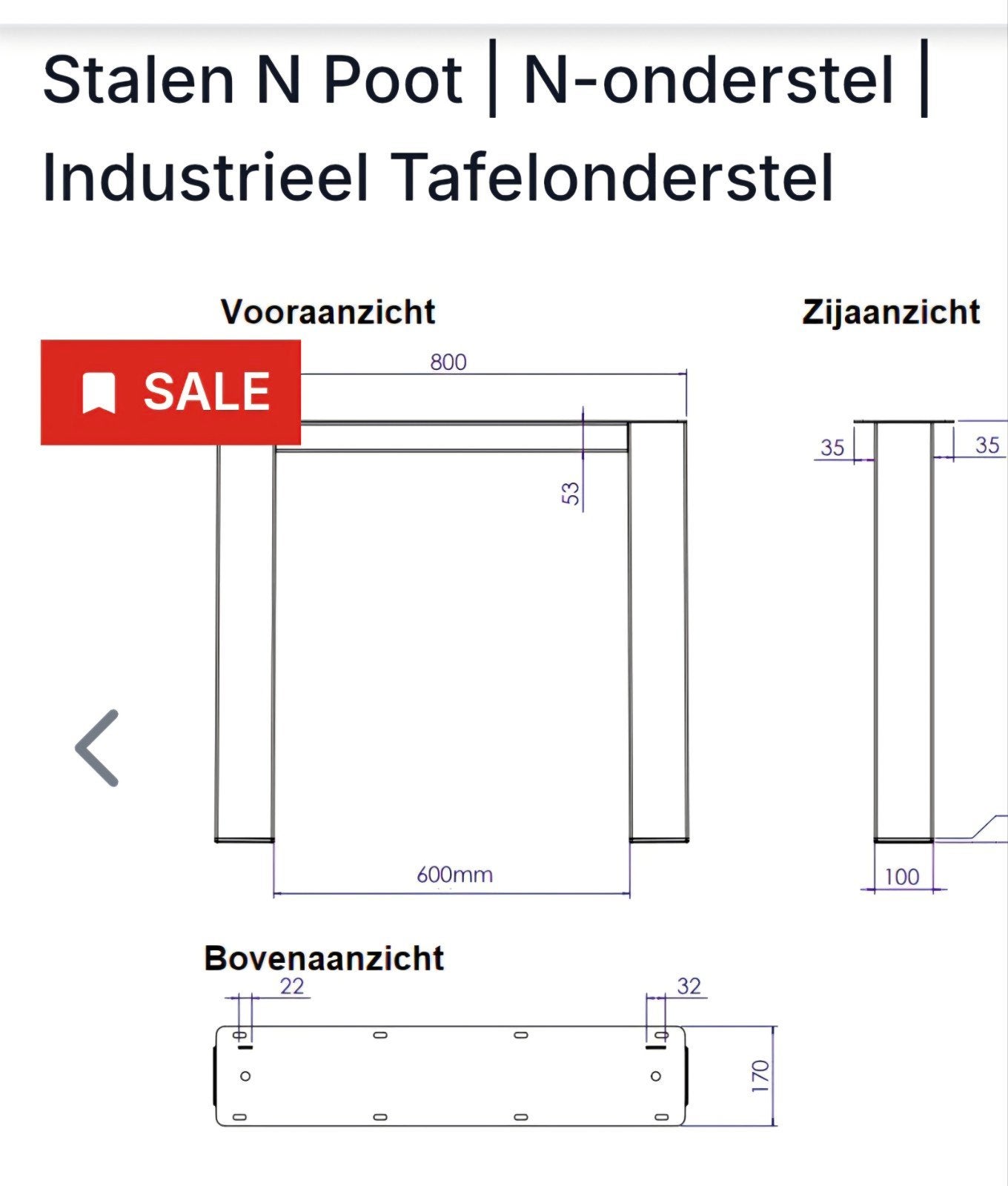 te koop, Ophalen, Tafelpoot, 50 tot 100 cm, Vierkant