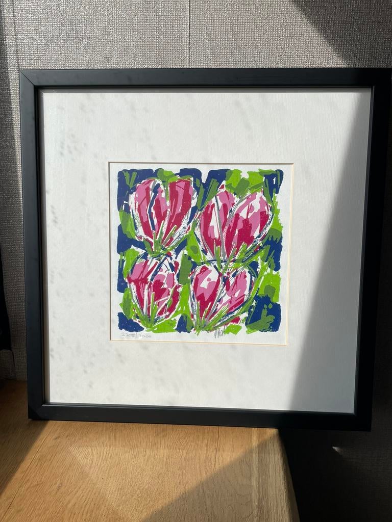 Zeefdruk Tulpen van Ad van Hassel beperkte oplage Hasselart, Antiek en Kunst, Kunst | Litho's en Zeefdrukken, Ophalen of Verzenden