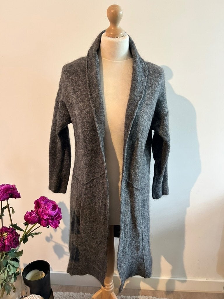 Yaya woman maat L grijs wollen midi lang vest 3319
