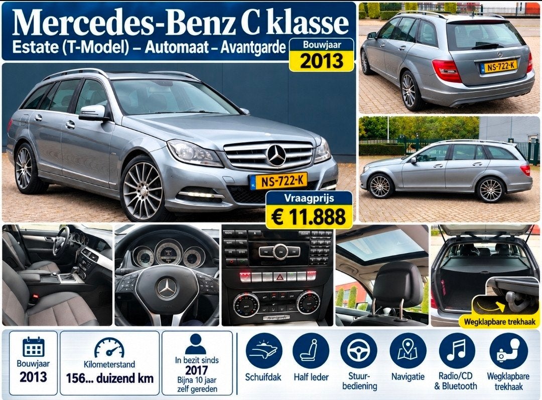 Mercedes-Benz C-Klasse C180 Combi AUT 2013 Grijs, Automaat, Achterwielaandrijving, 1800 kg, 1445 kg