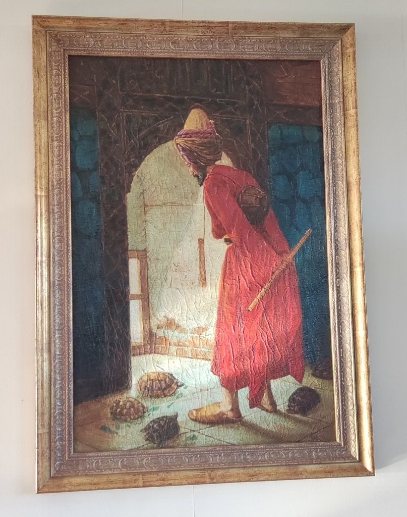 De Schildpadtrainer (Osman Hamdi Bey) - ca. 80 jaar oud, Antiek en Kunst, Handgeschilderd, Doek, Portret of Personen, Ophalen of Verzenden