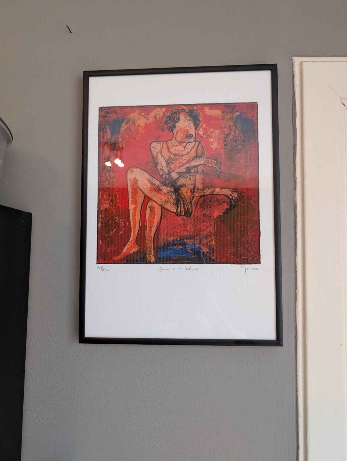 Prachtige zeefdruk Sjer Jacobs - 'Femina in Rubro', 2000 tot heden, Portret, Ophalen of Verzenden, Zeefdruk