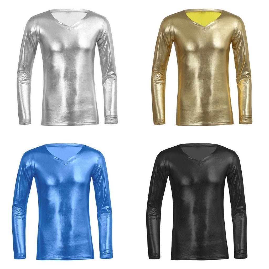 Heren metallic shirt trui mannen wetlook leren glimmende, Kleding | Heren, Carnavalskleding en Feestkleding, Verzenden, Nieuw