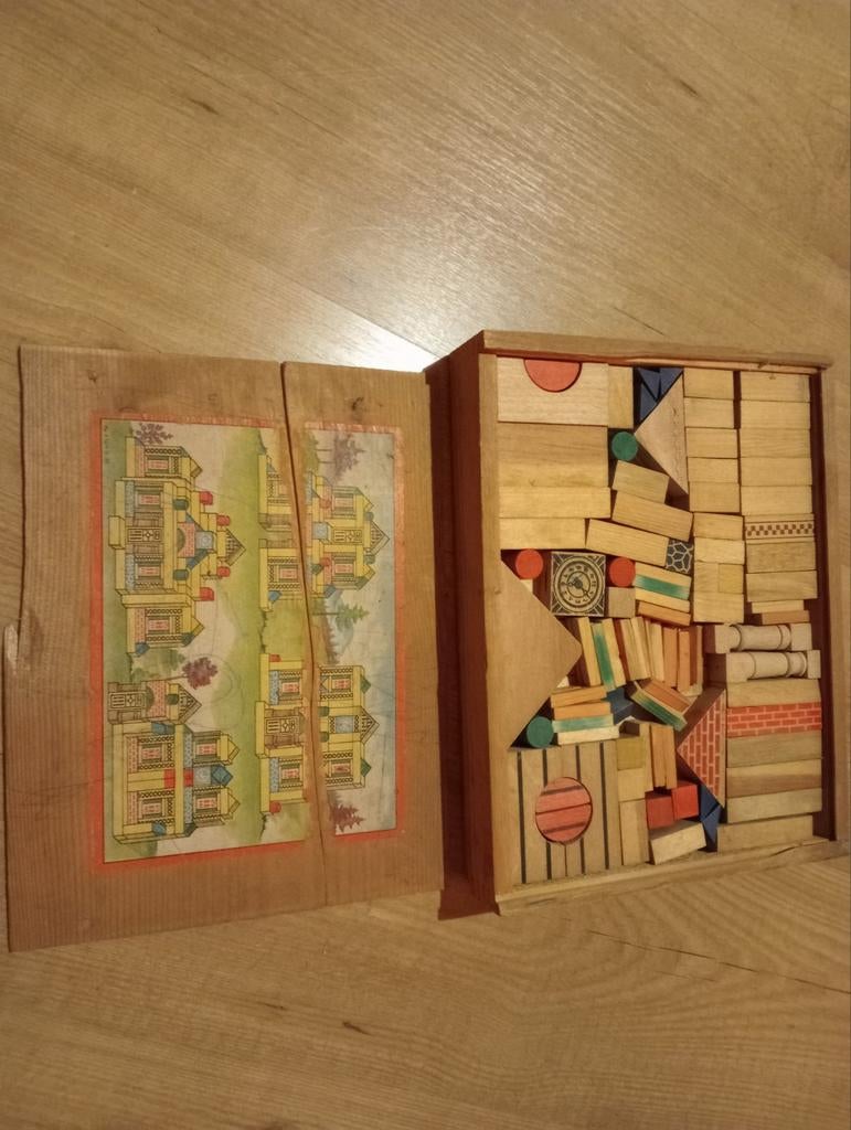 Vintage Blokkendoos met Afbeeldingen, Kinderen en Baby's, Ophalen, Gebruikt, Overige merken