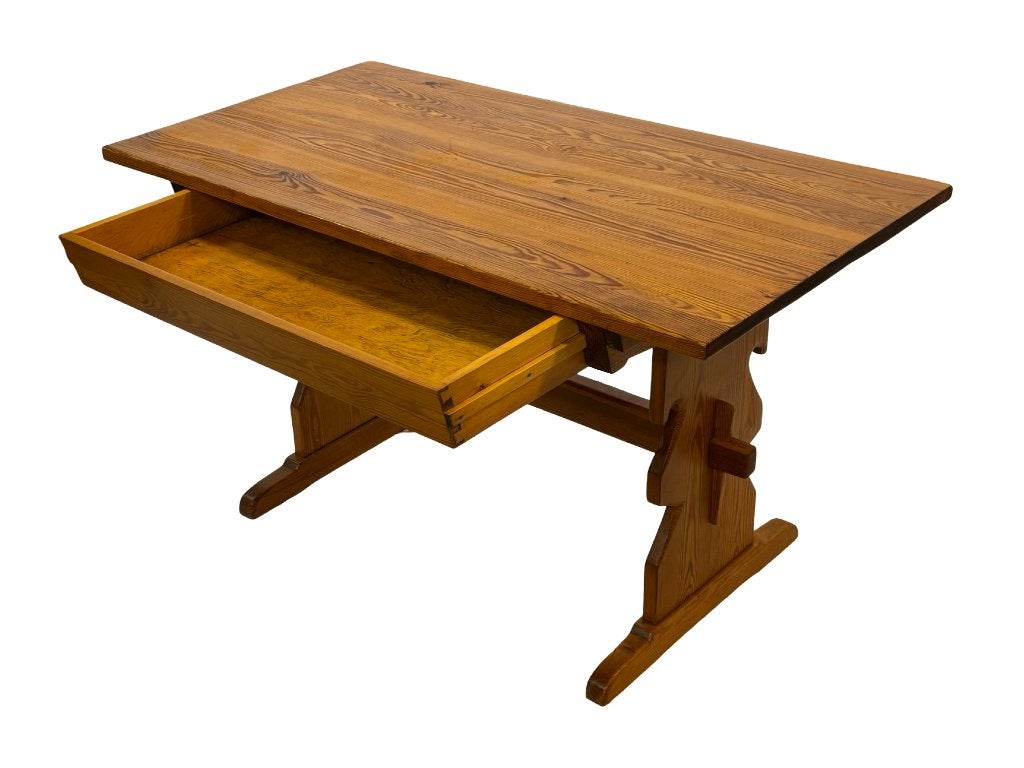 Vintage Pinewood Eettafel Bureau met lade jaren 60 design, Gebruikt, Vintage, 50 tot 100 cm, Rechthoekig