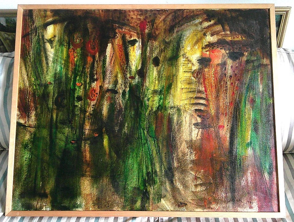 Inhabitants Patilarikan '95 - Diah Yulianti 1973 Indonesië, Antiek en Kunst, Kunst | Schilderijen | Klassiek, Ophalen, Doek, Portret of Personen
