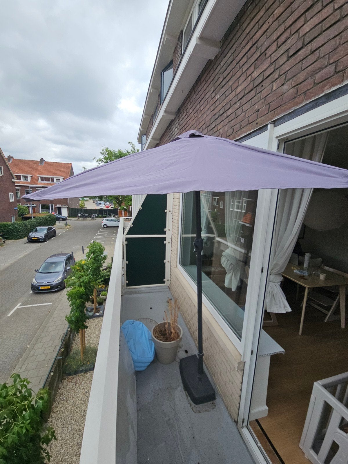 Halve parasol - Grijs - Perfect voor balkon of terras, Ophalen, Verstelbaar, Gebruikt, Zweefparasol