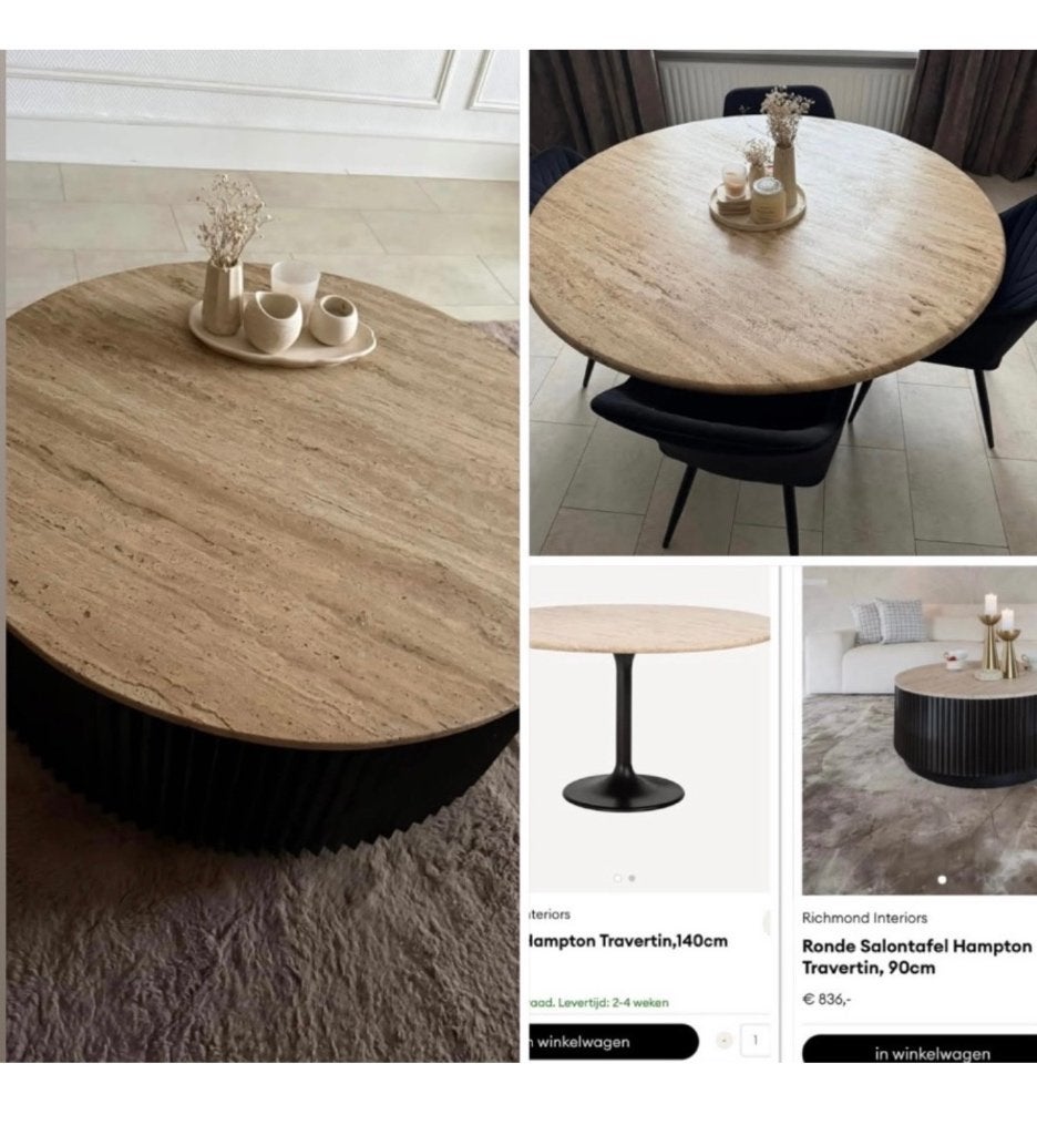 Richmond Travertin salon tafel en eettafel, Ophalen, Overige materialen, Rond, Zo goed als nieuw