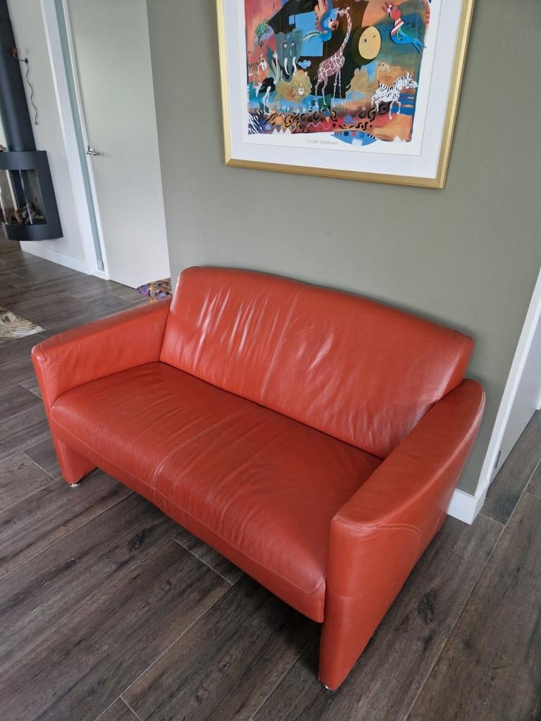 Montel LEREN weezitsbank - Bijzondere Bruin-Rode Kleur, Huis en Inrichting, Ophalen, 75 tot 100 cm, Tweepersoons, 150 tot 200 cm