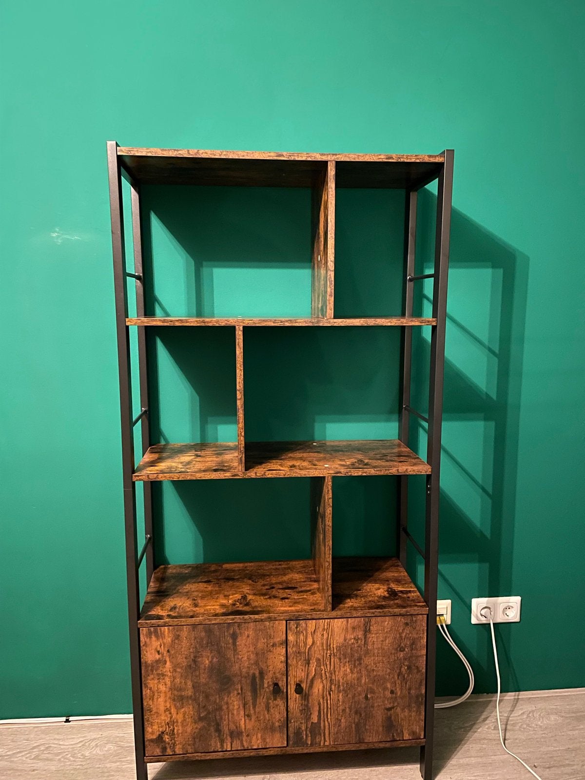 Vasagle Boekenkast met Kastje - Industrieel Design, Gebruikt, 150 tot 200 cm, 25 tot 50 cm, Overige houtsoorten