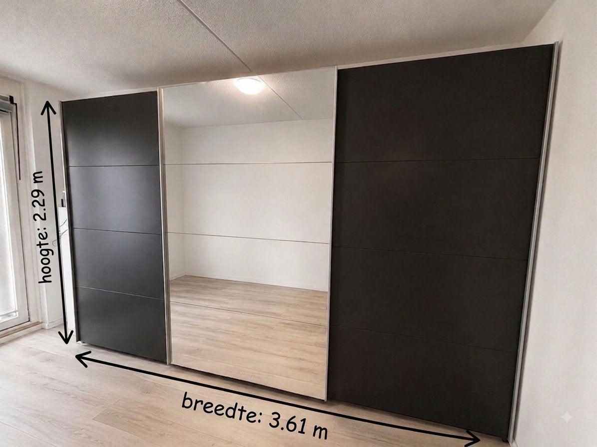 Grote kledingkast met schuifdeuren en spiegel (3.61x2.29m), Ophalen, Met deur(en), Gebruikt, 200 cm of meer