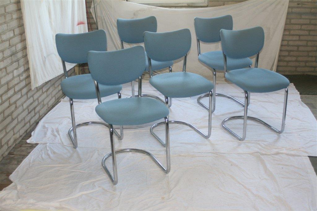 6 Vintage Chroom Jaren '50 De Wit 2011 Stoelen Hemelblauw, Ophalen, Gebruikt, Blauw, Stof