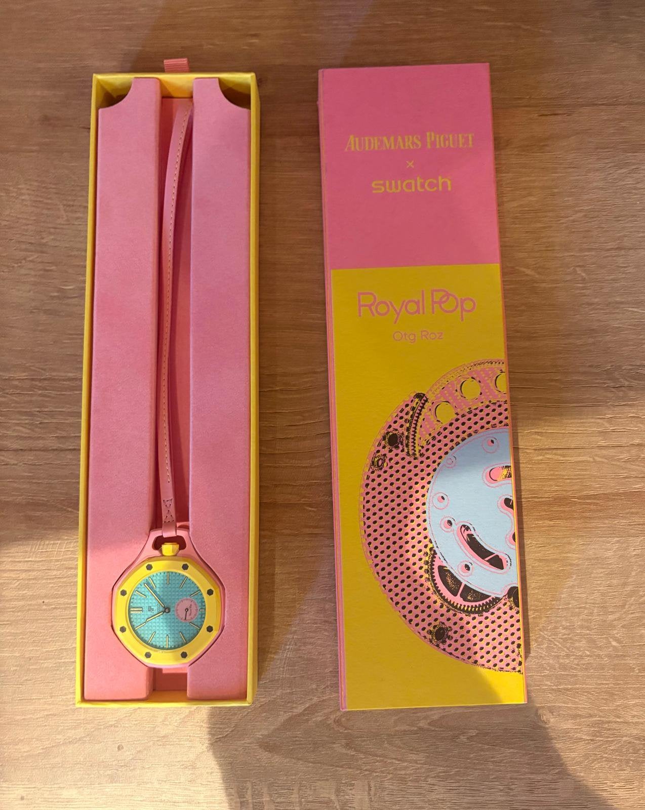 Audemars piguet x Swatch Royal Pop Otg Roz, Sieraden, Tassen en Uiterlijk, Overige materialen, Zakhorloge, Nieuw, Ophalen of Verzenden