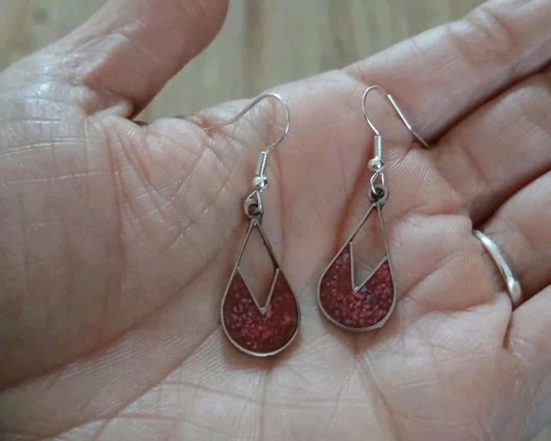 Vintage oorbellen Koraal ( Alpaca Mexico), Ophalen of Verzenden, Zo goed als nieuw, Rood, Overige materialen