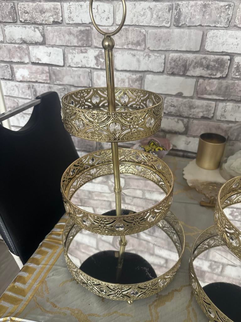 Gouden etagère met spiegel en kristallen (2 stuks), Ophalen of Verzenden, Gebruikt