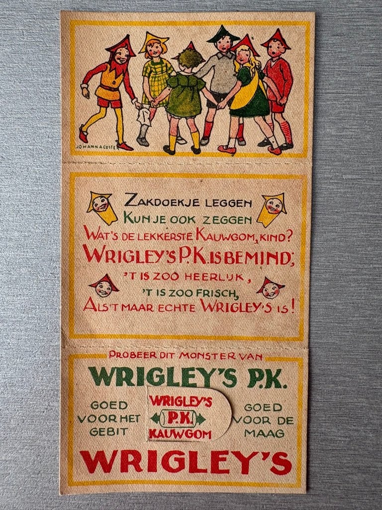Boekenlegger reclame Wrigley's P.K. Kauwgom uit 1928-1929, Verzamelen, Ophalen of Verzenden, Zo goed als nieuw, Gebruiksvoorwerp