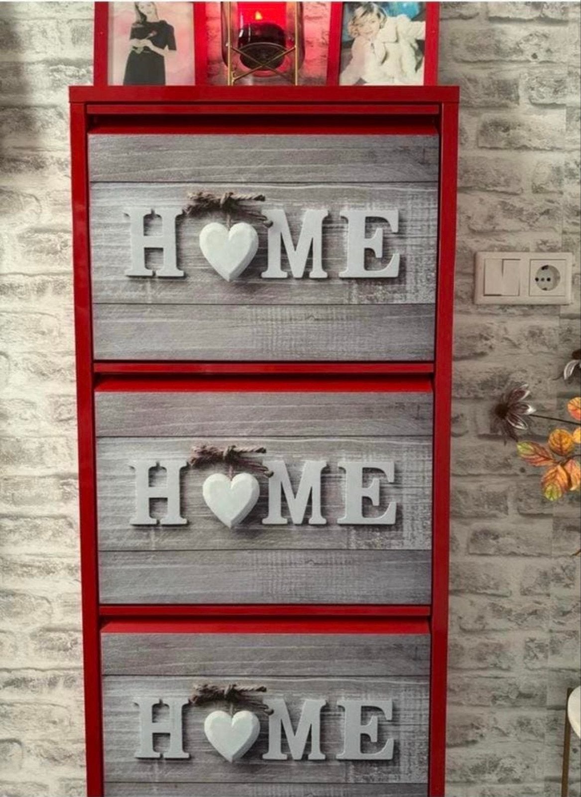 Schoenenkast met 'HOME' design - Rood/Grijs, Ophalen, Zo goed als nieuw
