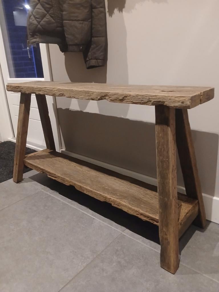 Sober landelijk bankje/sidetable - handgemaakt op bestelling, Huis en Inrichting, Tafels | Sidetables, Ophalen, 100 tot 150 cm