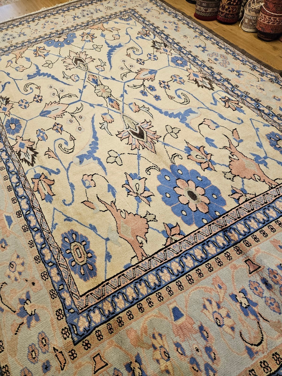 Vintage handgeknoopt perzisch tapijt sultanabad 396x261, Info@SlatsAntiek.nl, Tweedehands, Blauw, Perzisch