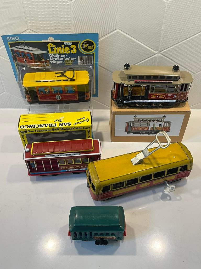 set van 5 vintage blikken speelgoed trams treinen Braga, Verzenden, Zo goed als nieuw