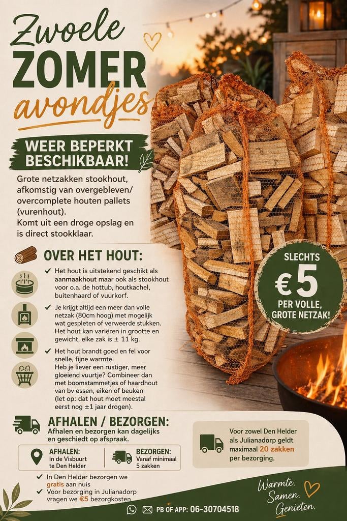 Grote netzakken droog aanmaakhout/stookhout, Tuin en Terras, Haardhout, Minder dan 3 m³, Ophalen