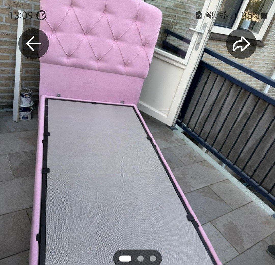 Roze eenpersoonsbed met opbergruimte - snel weg!, Gebruikt, 90 cm, Ophalen of Verzenden, 200 cm