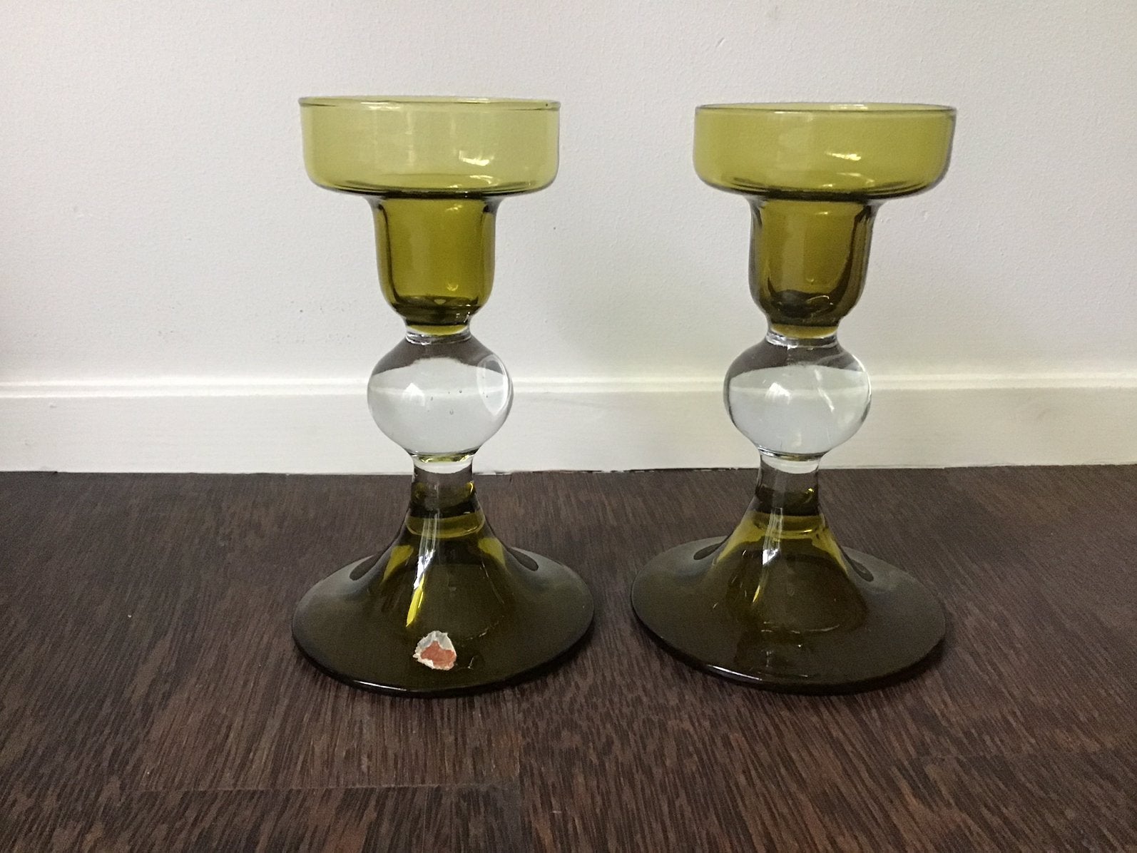 2 glazen retro/vintage glas kandelaars - made in Italy, Ophalen of Verzenden, Glas