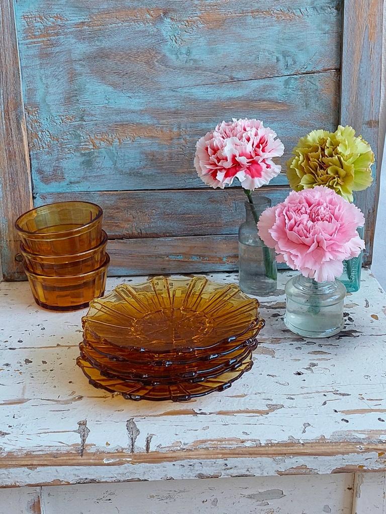 Vintage amberkleurige gebaksbordjes, Antiek en Kunst, Ophalen of Verzenden