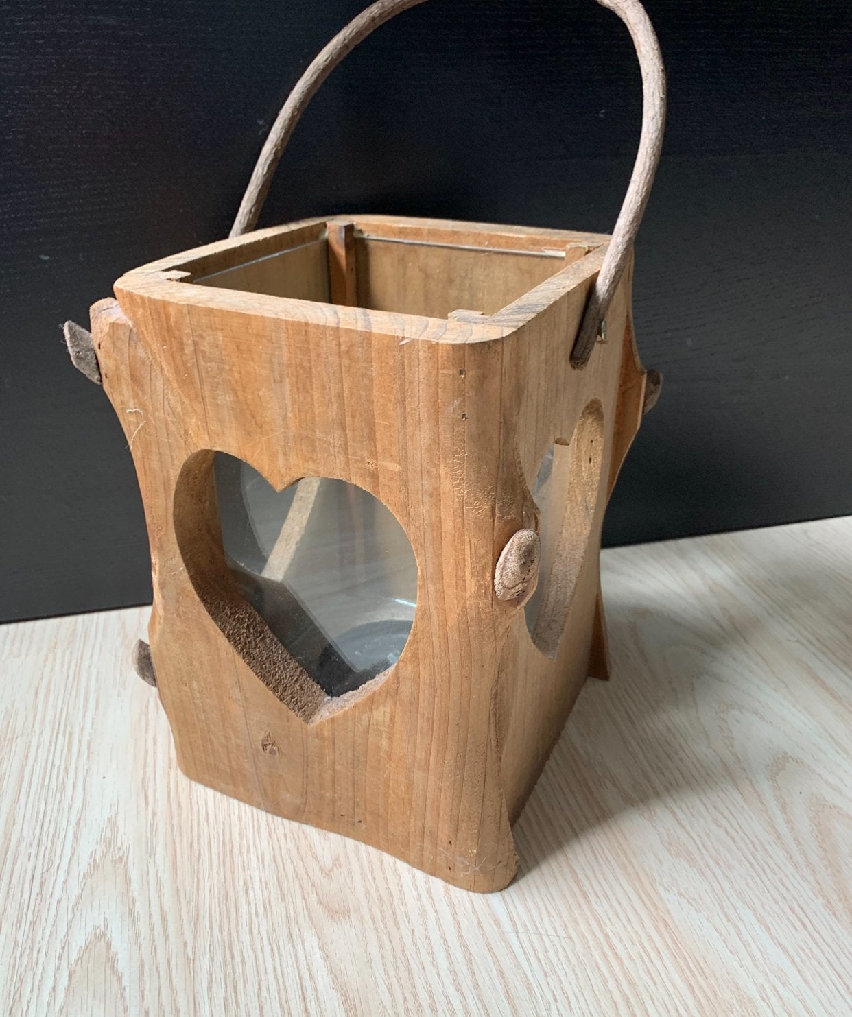 Mooi houten windlicht met hartvormige uitsparing, Hout, Gebruikt, Ophalen of Verzenden, Landelijk