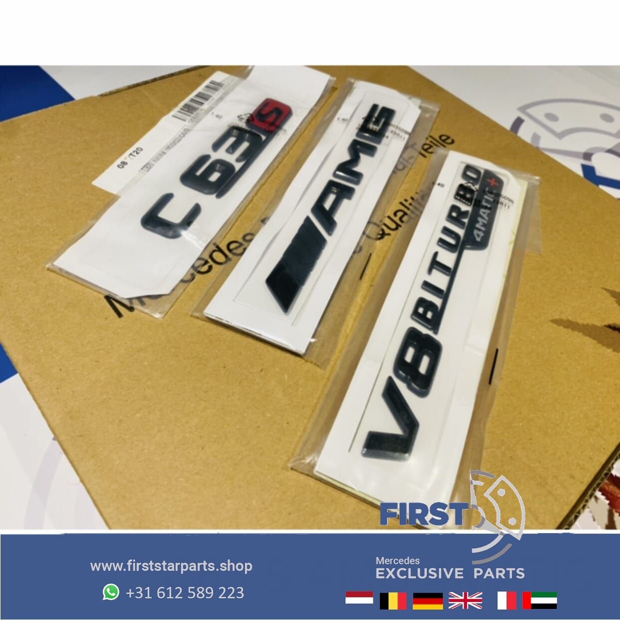 W205 S205 C63S V8 4 matic + AMG LOGO SET ZWART EMBLEMEN SET, Gebruikt, -, Ophalen of Verzenden, -