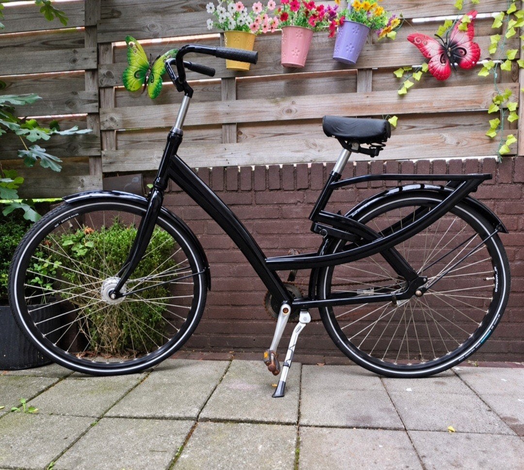 Dames fiets- zwart (stationfiets), Terugtraprem, Zo goed als nieuw, Dames, Geen vering