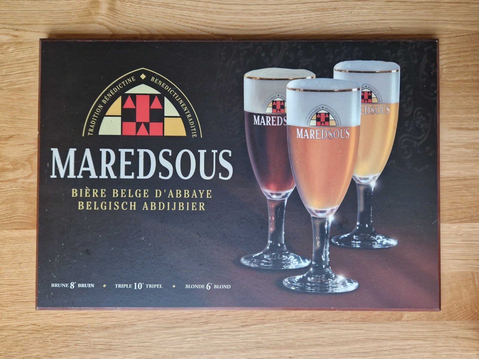 Maredsous reclame bord hout, Ophalen of Verzenden, Gebruikt, Reclamebord