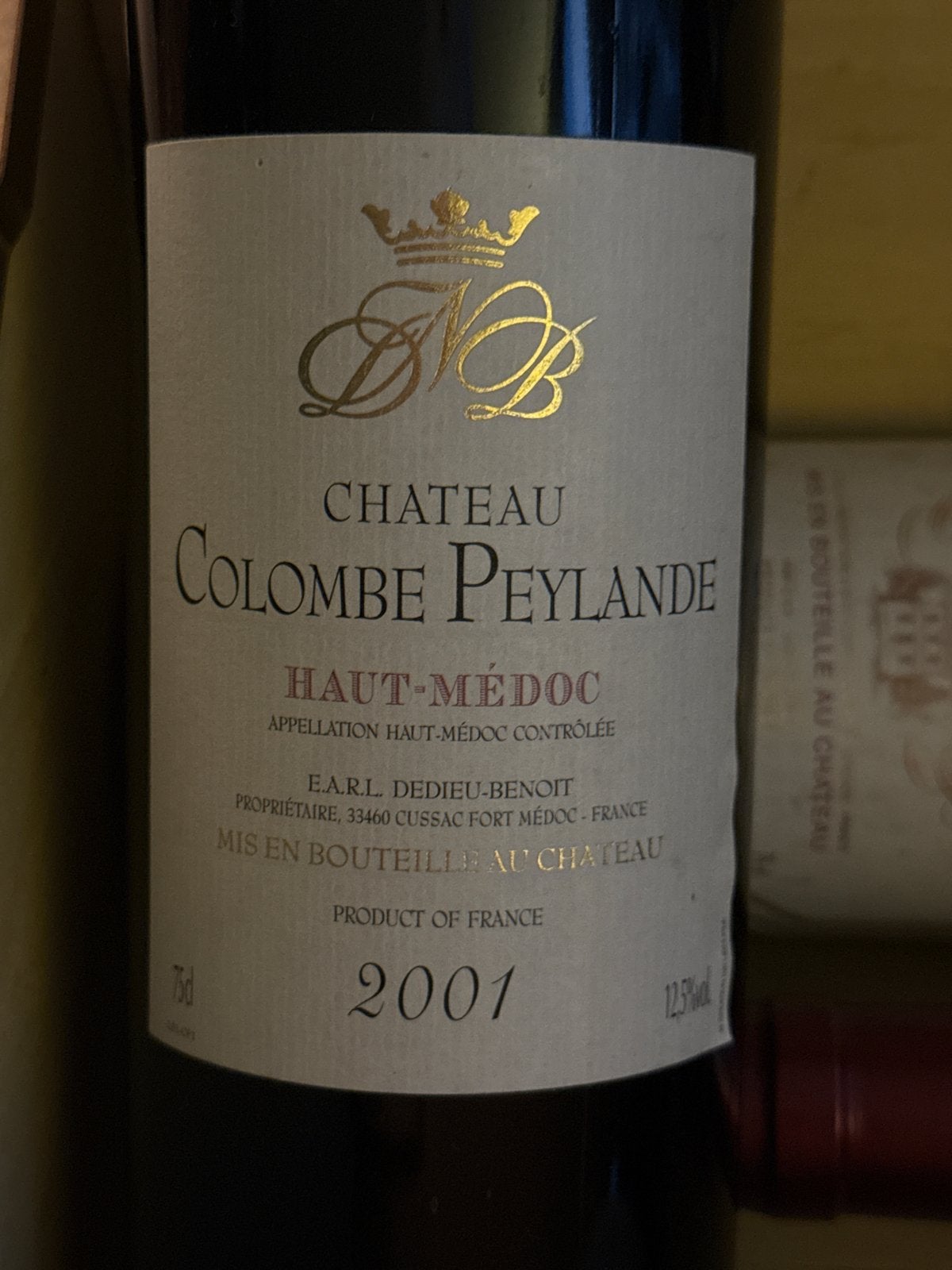 Chateau Colombe Peylande Haut-Médoc 2001, Gebruikt, Frankrijk, Ophalen of Verzenden, Rode wijn