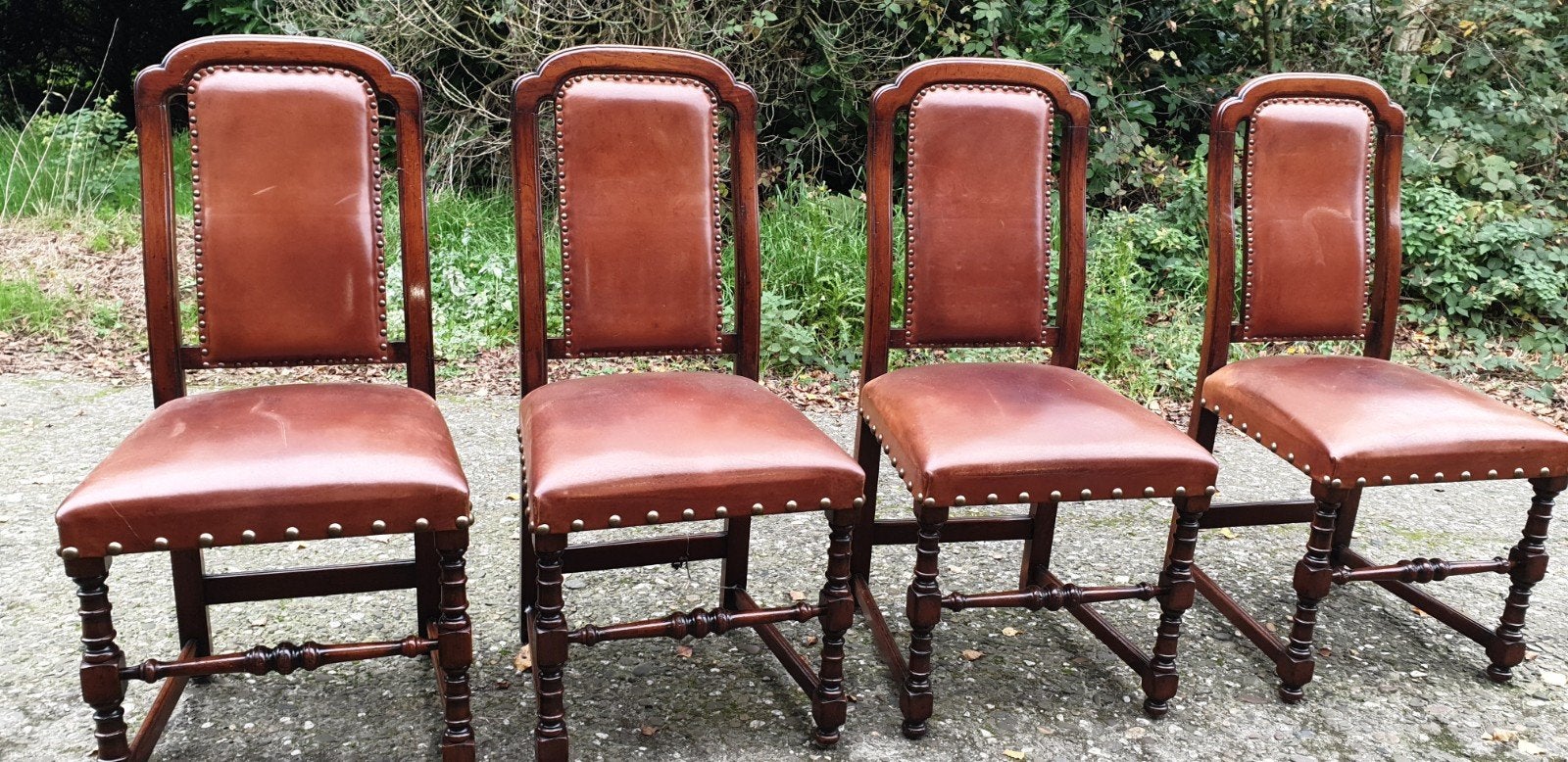 4 Royal Antieke Engelse Eetkamerstoelen Schapenleder, Ophalen