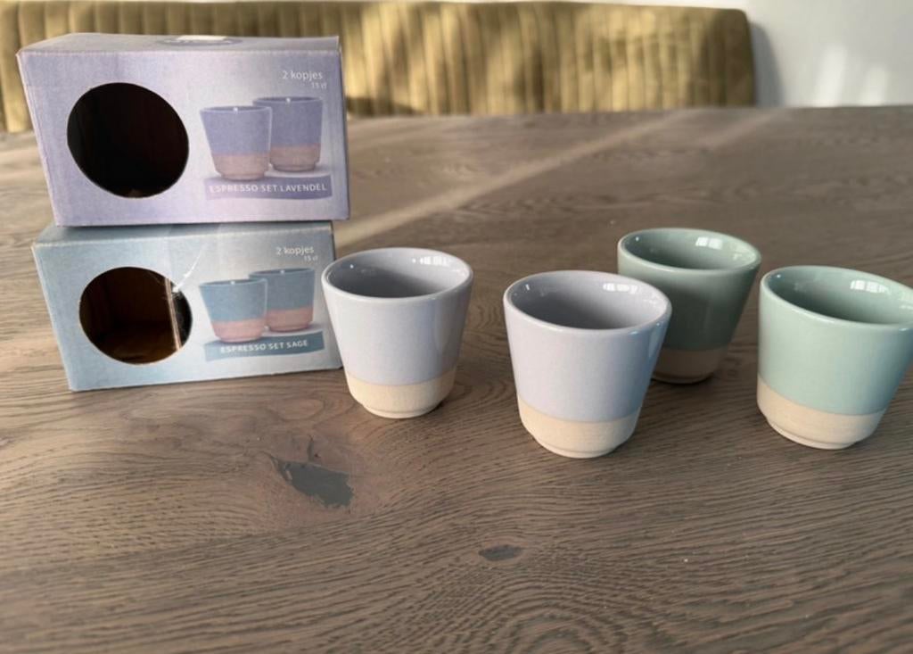 Espresso kopjes set - Lavendel & Salie (4 stuks), Keramiek, Nieuw, Ophalen of Verzenden, Effen