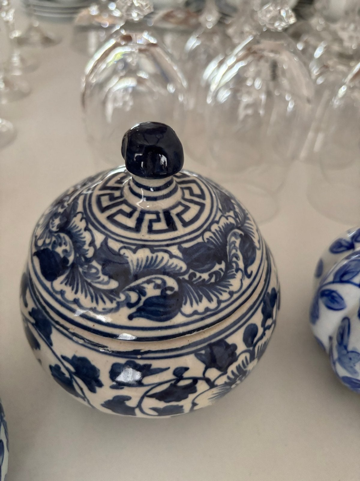 Set van 6 (Delfts) Blauw Aardewerk Potjes met Deksel, Antiek en Kunst, Ophalen