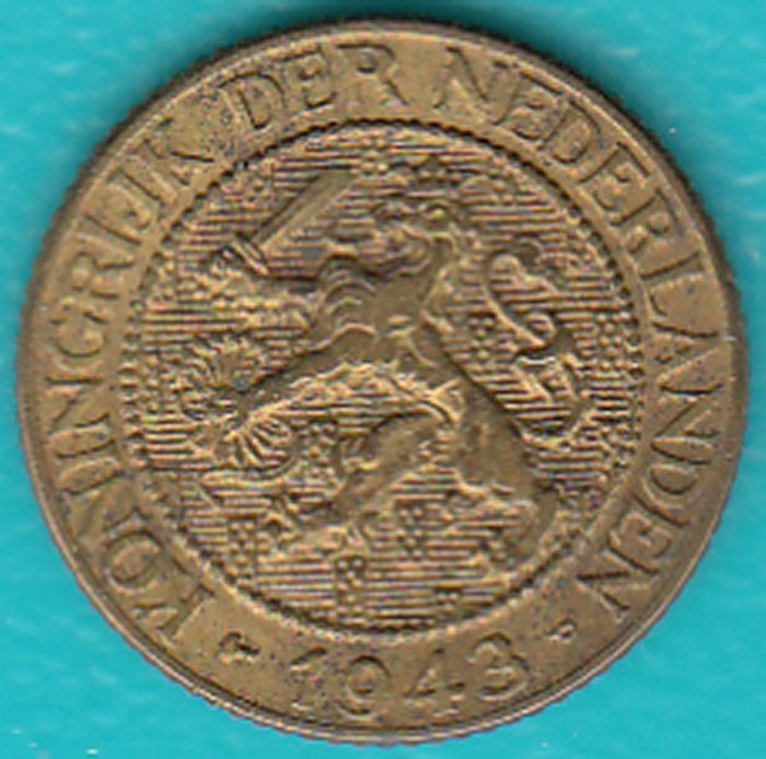 Nederland 1 cent 1943 Wilhelmina, Sch. 1287 in munthouder, Ophalen of Verzenden, Koningin Wilhelmina, 1 cent, Losse munt
