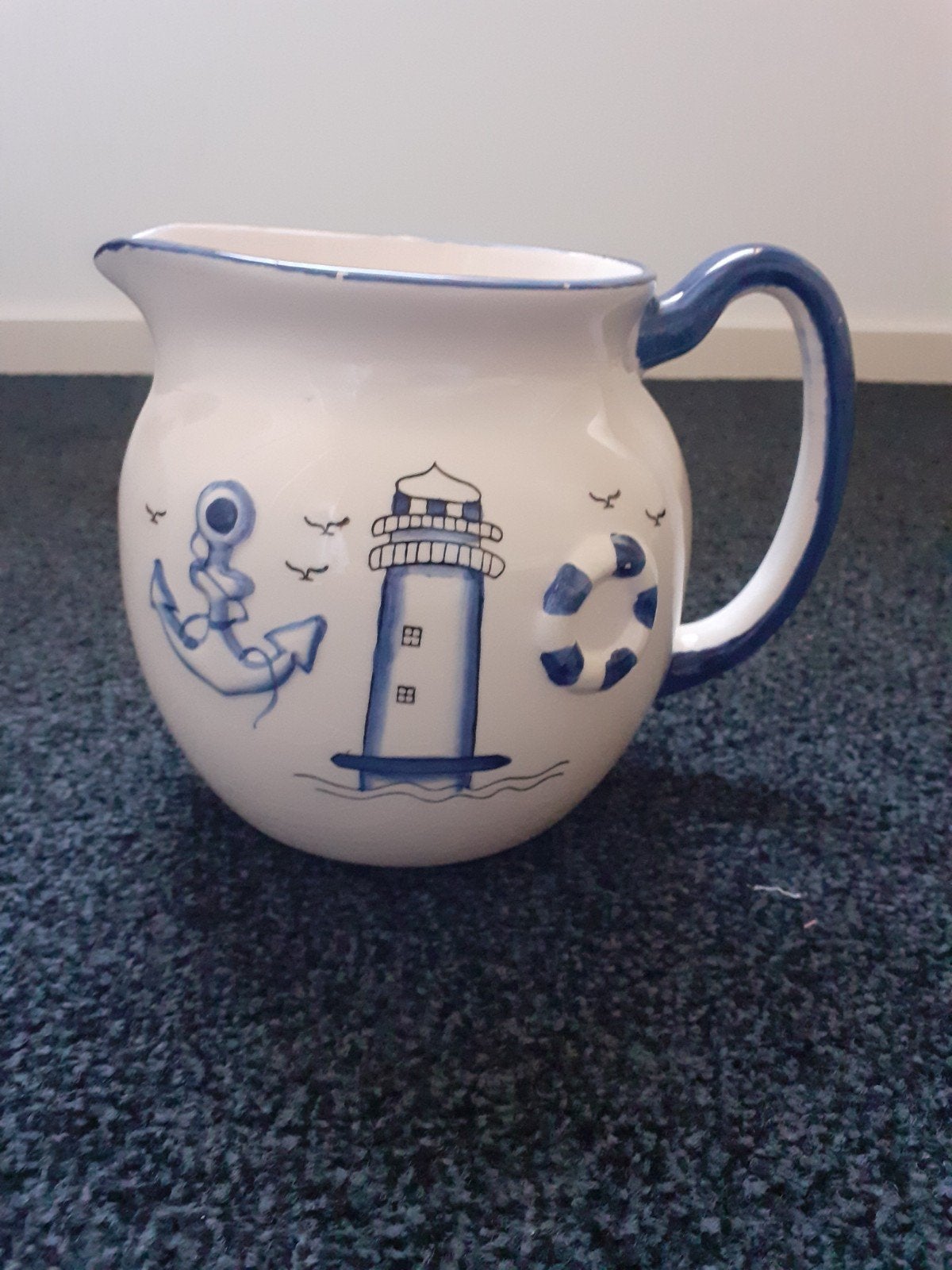 Kan offwhite met blauw, zee, Antiek en Kunst, Antiek | Keramiek en Aardewerk, Ophalen of Verzenden